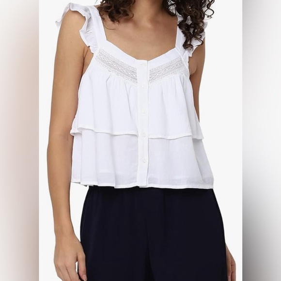 American Eagle Outfitters Tops - American Eagle Womens S Solid Classic White Ruffle  Sleeve Top Boho Classic